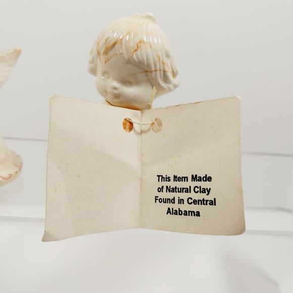 Alabama Clay Pottery 4” Pair Of Praying Angels Figurine Orange Swirls Statue - Picture 13 of 16